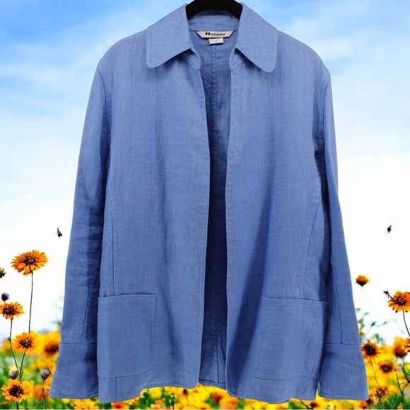 Nycard Collection Bright Sky Blue Linen Summer Chic Blazer Women’s Size 10 - Picture 1 of 9